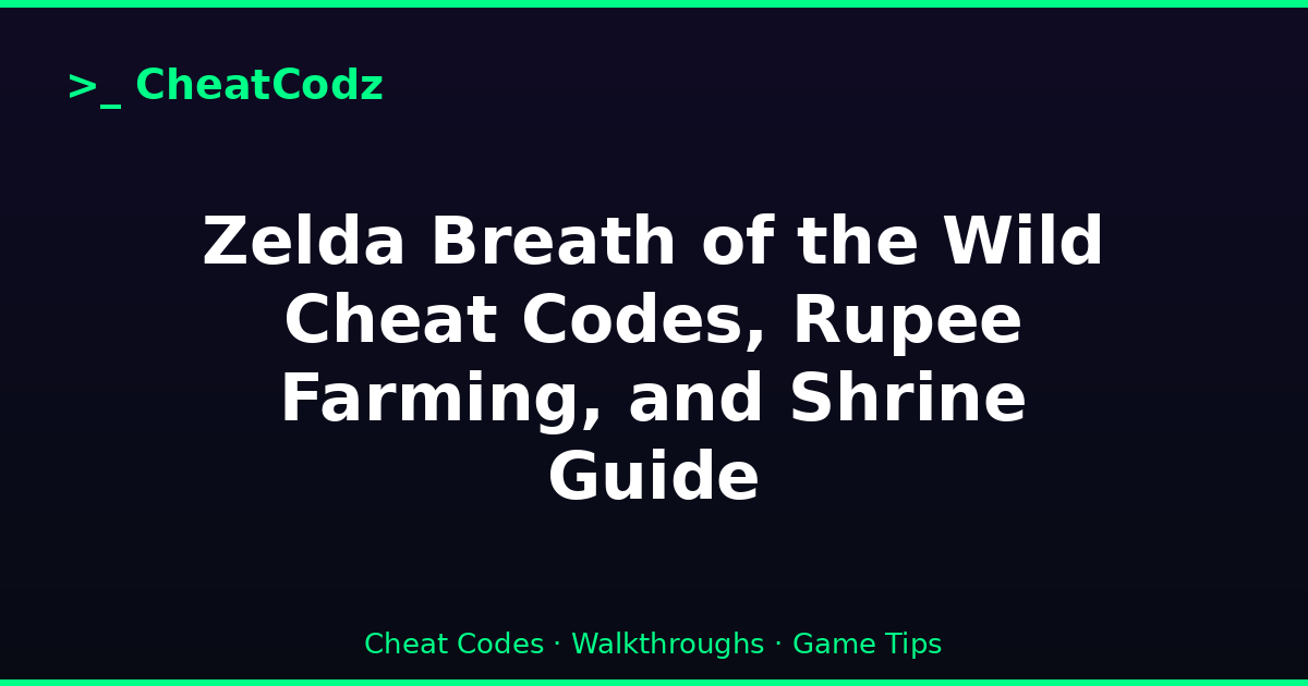 Zelda Breath of the Wild Cheat Codes, Rupee Farming, and Shrine Guide